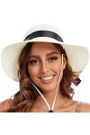 PINKGIRL Chapeau de Soleil en Paille pour Femme Été Bowknot Beach Chapeaux Pliables Protection UV UPF50+ Kaki 