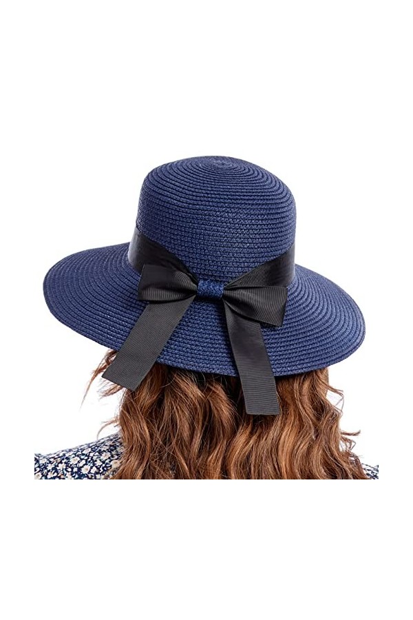 PINKGIRL Chapeau de Soleil en Paille pour Femme Été Bowknot Beach Chapeaux Pliables Protection UV UPF50+ Kaki 