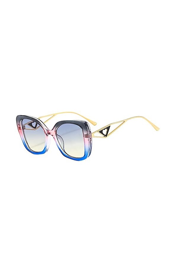 HCHES Vintage Patchwork Square Cat Eye Lunettes de soleil pour femmes Alliage Coeur creux Lunettes de soleil Nuances féminine
