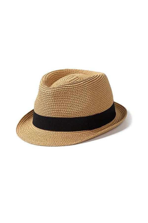 Hcimooy Short Brim Chapeau de Paille Panama Fedora Beach Sun Triangle Chapeau de Vacances Gentleman Roll up Chapeau dété