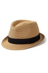 Hcimooy Short Brim Chapeau de Paille Panama Fedora Beach Sun Triangle Chapeau de Vacances Gentleman Roll up Chapeau dété