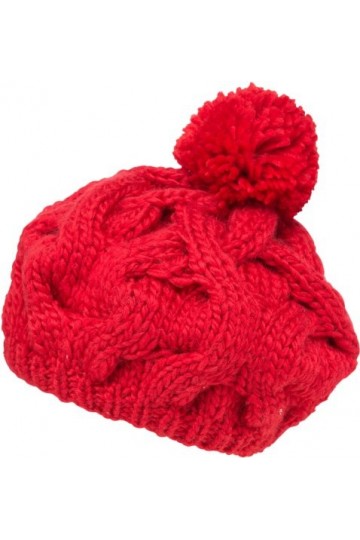 Sakkas Bonnet Mou Mode Épais Maille Torsadée avec Pompons-Rouge/One Size