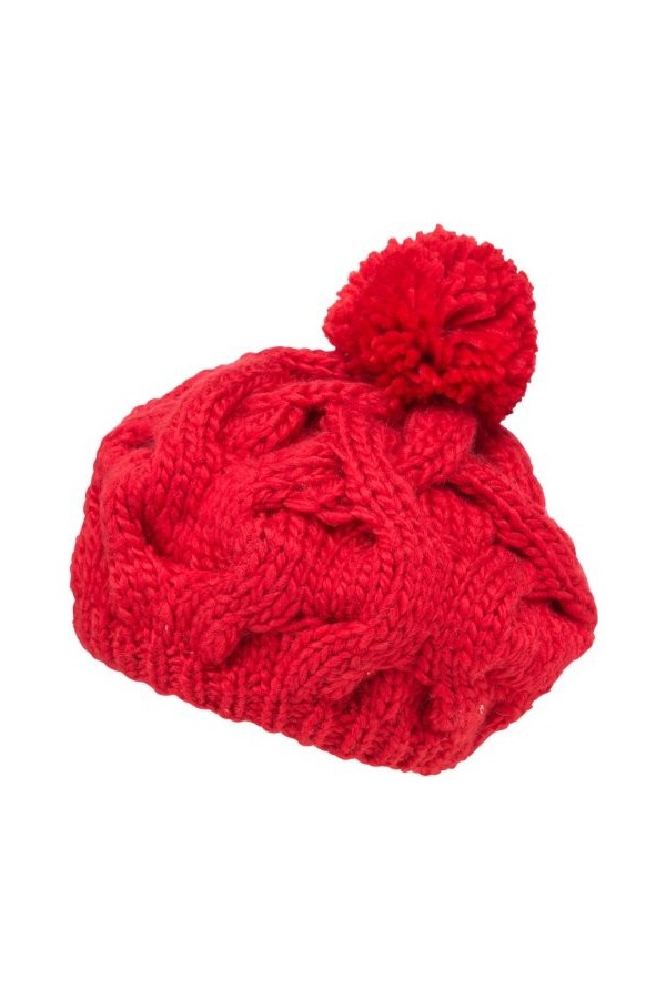 Sakkas Bonnet Mou Mode Épais Maille Torsadée avec Pompons-Rouge/One Size
