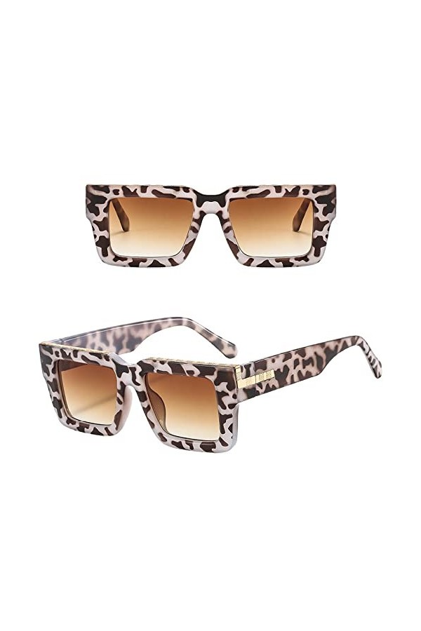 HCHES Léopard mode lunettes de soleil surdimensionnées femmes concepteur de luxe cadre épais carré lunettes de soleil dégradé