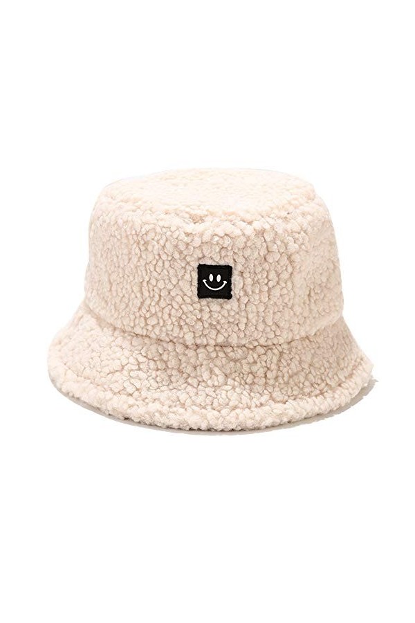 Umeepar Chapeau bob dhiver en fausse fourrure duveteux et chaud pour homme et femme, Visage souriant beige, Taille unique
