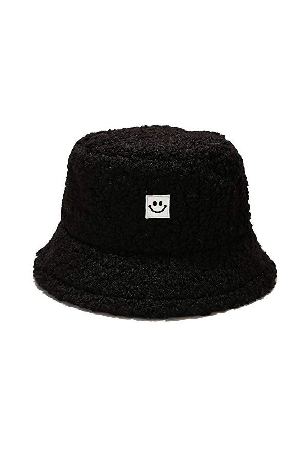 Umeepar Chapeau bob dhiver en fausse fourrure duveteux et chaud pour homme et femme, Visage souriant beige, Taille unique