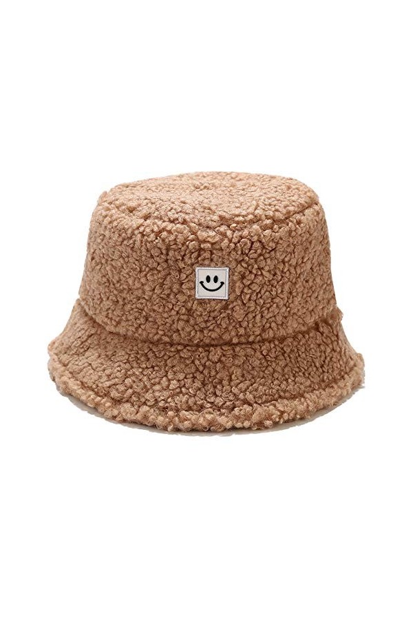 Umeepar Chapeau bob dhiver en fausse fourrure duveteux et chaud pour homme et femme, Visage souriant beige, Taille unique