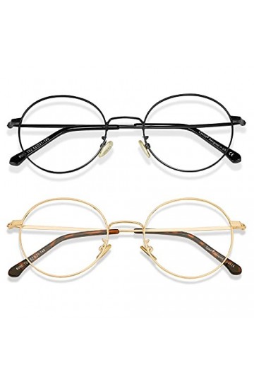 Cyxus Lunettes de filtre à lumière bleue 2 pièces, lunettes rondes en métal sans vue, anti-lumière bleue pour ordinateur, tél
