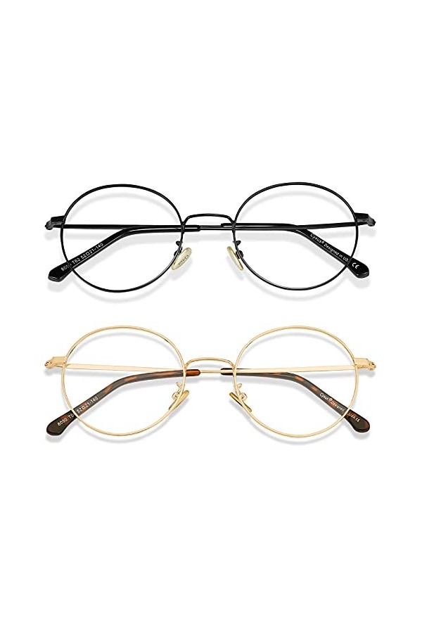 Cyxus Lunettes de filtre à lumière bleue 2 pièces, lunettes rondes en métal sans vue, anti-lumière bleue pour ordinateur, tél