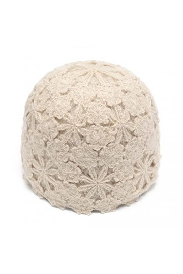 ZLYC Bonnet dhiver en tricot doux pour femme avec motifs de fleurs, Motif floral beige., Taille unique