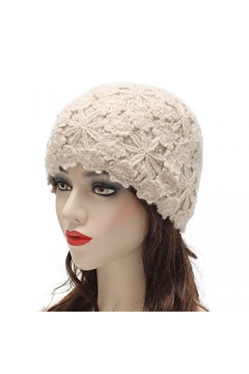 ZLYC Bonnet dhiver en tricot doux pour femme avec motifs de fleurs, Motif floral beige., Taille unique