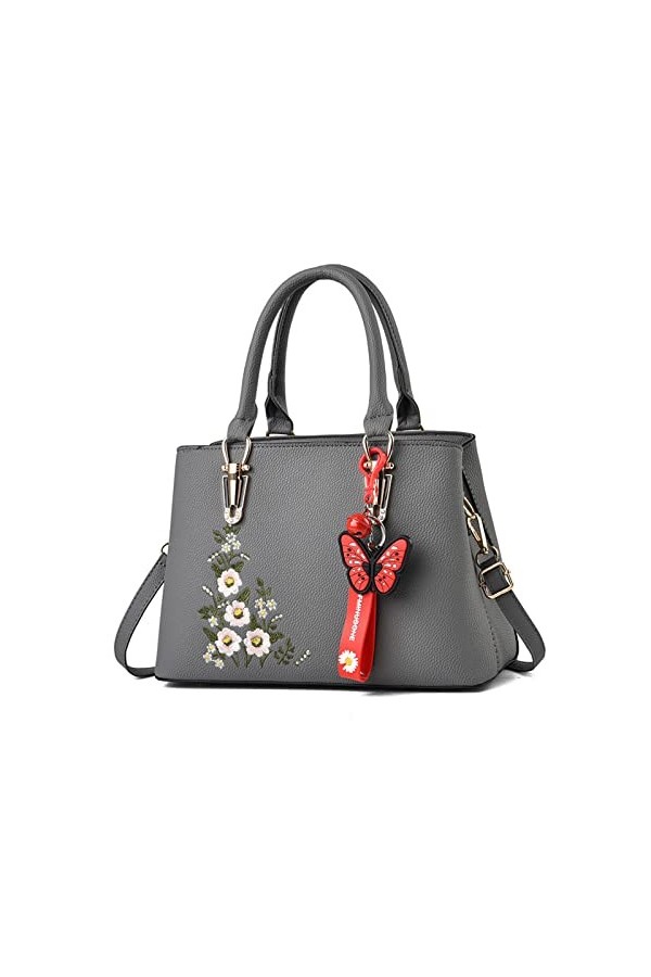 FANDARE Sac à Main Brodé Sac à Bandouliere PU Cuir Sacs Portés Épaule Sac Messager Étanche Sac Fourre Sacoche pour Voyage Tra