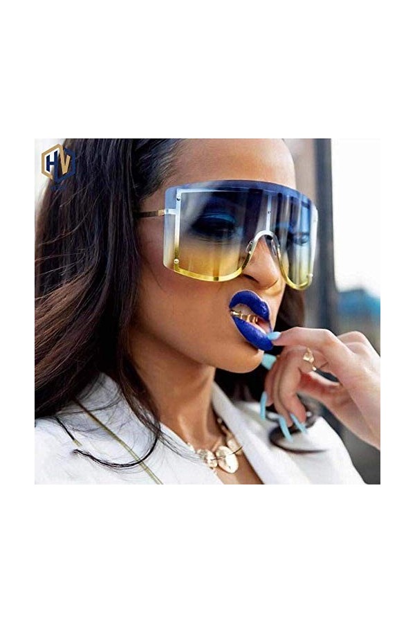 XINGYU Lunettes de Soleil Femmes surdimensionné Bleu Jaune dégradé Rouge sans Monture en métal Femme Grand Lunettes de Soleil