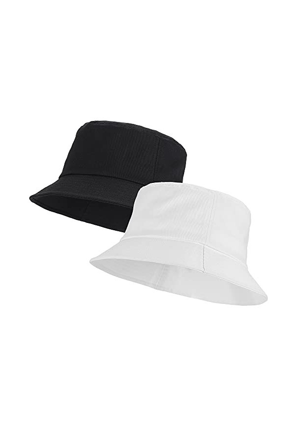 Umeepar - Chapeau bob unisexe 100 % coton - chapeau de soleil pliable - Blanc - Medium