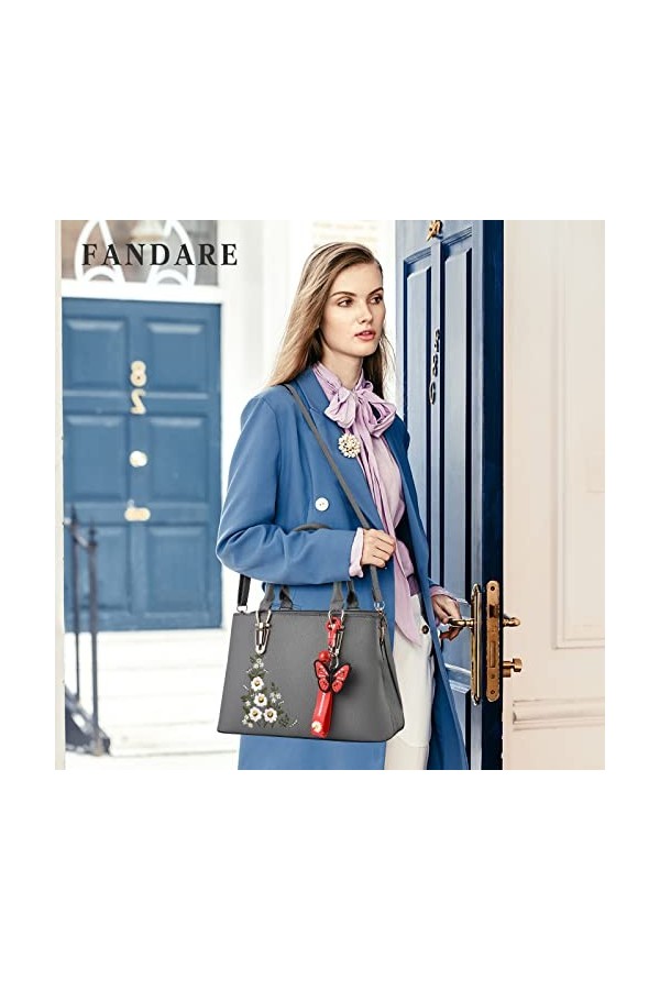 FANDARE Sac à Main Brodé Sac à Bandouliere PU Cuir Sacs Portés Épaule Sac Messager Étanche Sac Fourre Sacoche pour Voyage Tra