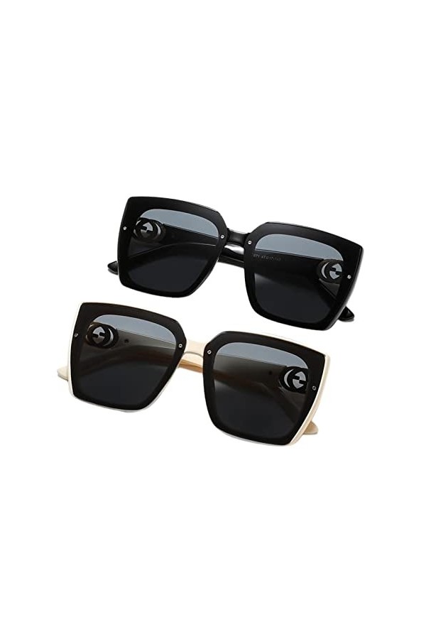 CCTUNG Lunettes de Soleil Dames Femmes Grand Cadre Lunettes De Soleil Euro - Américain Mode Anti - UV Lunettes-Brown-Grey Bro