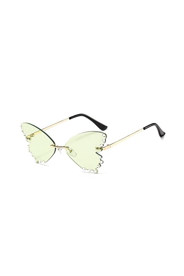 HCHES Lunettes de soleil yeux de chat papillon en cristal sans monture pour femmes lunettes de soleil en alliage femmes stras
