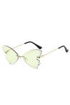 HCHES Lunettes de soleil yeux de chat papillon en cristal sans monture pour femmes lunettes de soleil en alliage femmes stras