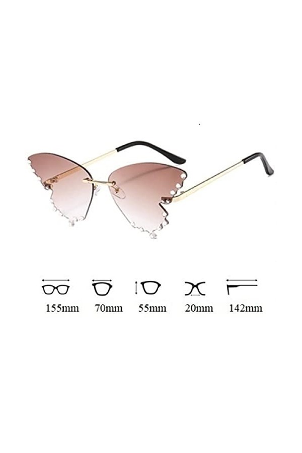 HCHES Lunettes de soleil yeux de chat papillon en cristal sans monture pour femmes lunettes de soleil en alliage femmes stras