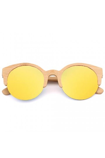 hdsrf Lunettes de Soleil Femme UV 400 en Bois de Bambou Naturel avec boîte-Cadeau