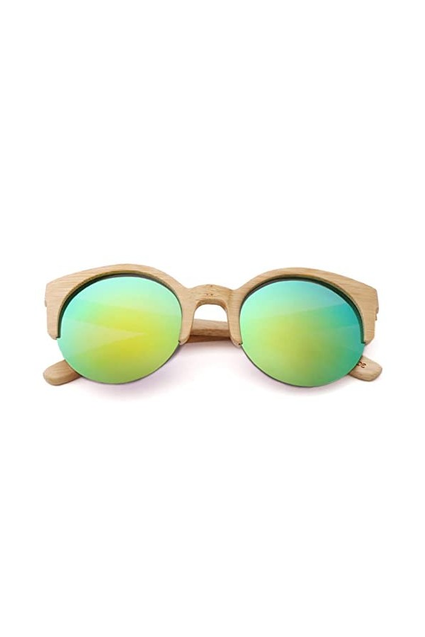 hdsrf Lunettes de Soleil Femme UV 400 en Bois de Bambou Naturel avec boîte-Cadeau