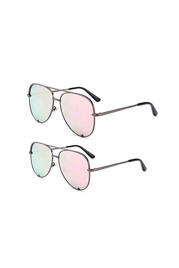 SORVINO Lunettes de soleil aviateur classiques surdimensionnées pour femme, protection UV400, Lot de 2 roses, Large