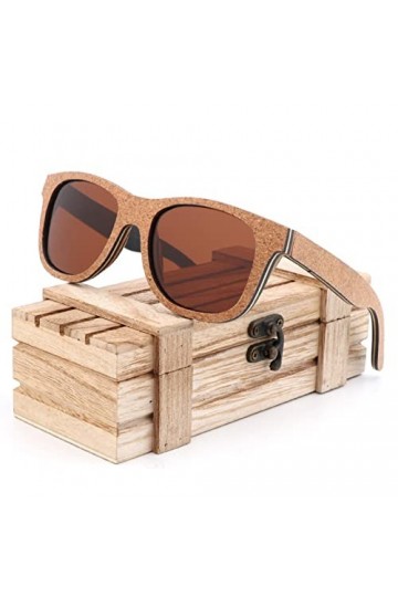 XIANDE Unique liège en Bois Hommes Femmes Luxe rétro Lunettes Lunettes de Soleil polarisées avec boîte en Bois comme Cadeau