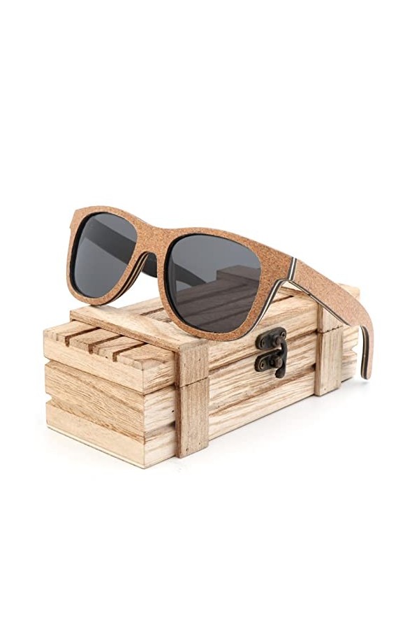 XIANDE Unique liège en Bois Hommes Femmes Luxe rétro Lunettes Lunettes de Soleil polarisées avec boîte en Bois comme Cadeau