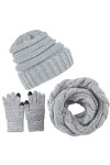 CheChury Femme Hiver Tricotés Bonnet Écharpe et Gants Ensemble Chauffant Bonnet Echarpe Tube Écharpe avec Gants décran Tacti