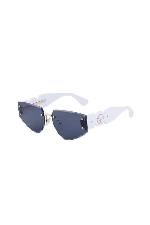 HCHES Lunettes de soleil punk sans monture femmes hommes lunettes de soleil œil de chat pour dames vintage carré lunettes san