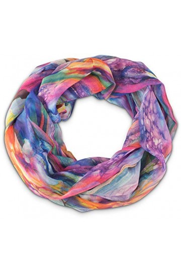 fashionchimp ® Loop Écharpe tube pour femme avec motif plumes de style batik crash and crinkle, soie, lilas, taille unique