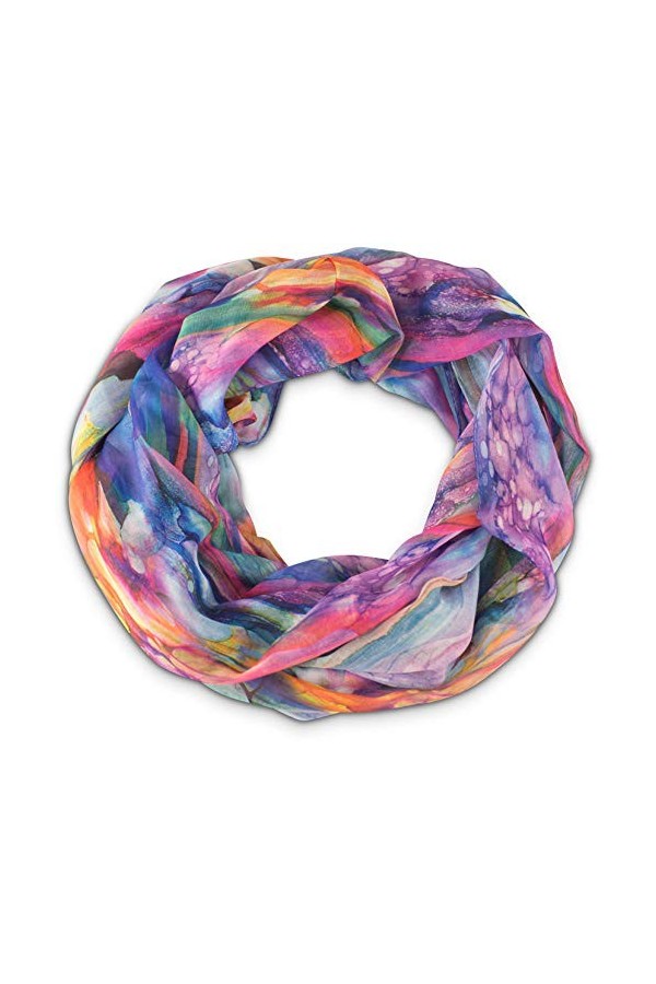 fashionchimp ® Loop Écharpe tube pour femme avec motif plumes de style batik crash and crinkle, soie, lilas, taille unique