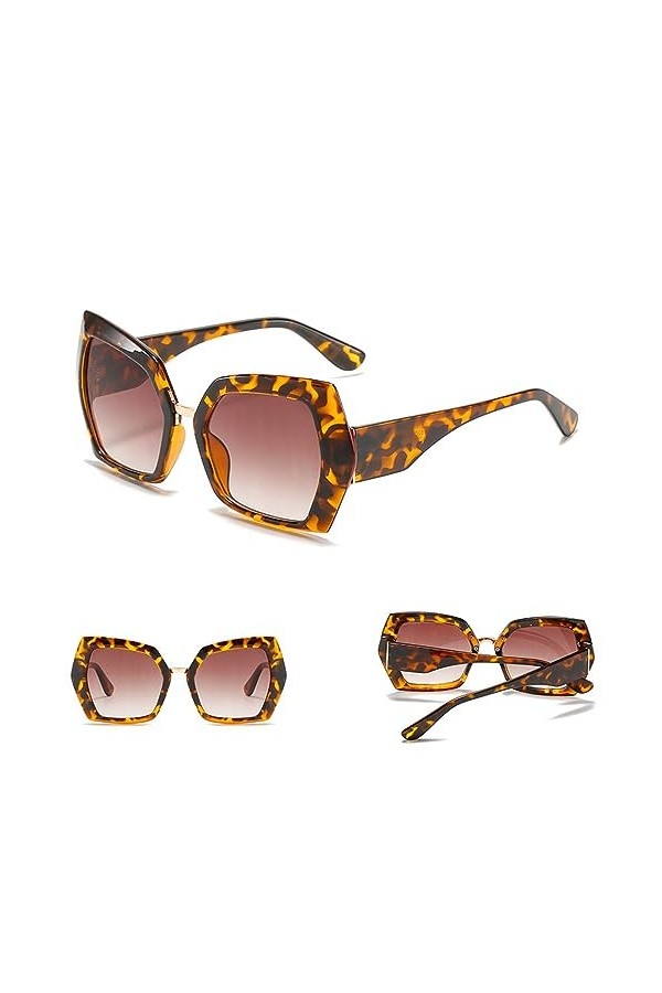 HPIRME Cat Eye Black Lunettes de soleil Femme Polygone Lunettes de soleil Femmes Nuances Lunettes, Léopard Thé, Taille unique