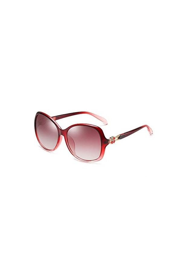HPIRME Lunettes de soleil femmes lunettes de soleil monture en plastique lunettes de jambe en métal Uv400, rouge, taille uniq