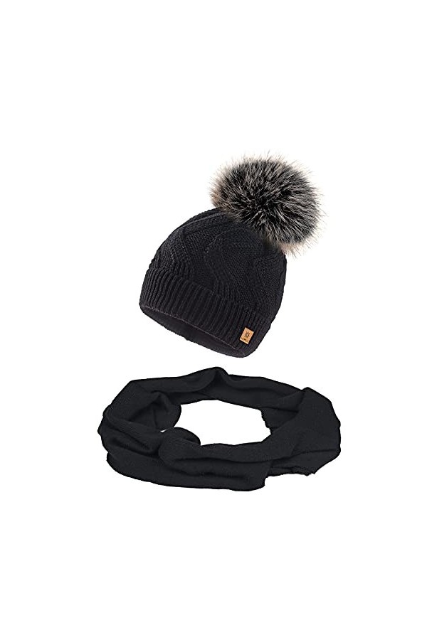 MFAZ Morefaz Ltd Set Ensemble Bonnet et écharpe Femme Tricotée Bonnet dhiver Ver Polaire Mustard Set Bonnet & Echarpe 