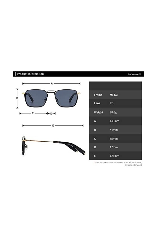 HCHES Lunettes de soleil carrées vintage hommes femmes voyage conduite petit cadre lunettes de soleil lunettes UV400, bleu th