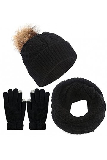 CheChury Ensemble dhiver femme 3 pièces Echarpe tube, bonnet tricoté, Gants Écran Tactile Ensemble Bonnet Écharpe Et Gants E