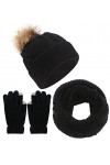 CheChury Ensemble dhiver femme 3 pièces Echarpe tube, bonnet tricoté, Gants Écran Tactile Ensemble Bonnet Écharpe Et Gants E
