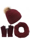 CheChury Ensemble dhiver femme 3 pièces Echarpe tube, bonnet tricoté, Gants Écran Tactile Ensemble Bonnet Écharpe Et Gants E