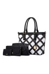 FANDARE Rétro Sac à Main Femme Étanche Sac Portés Épaule 4pcs Set Tote Cabas Sacs Bandoulière PU Cuir à Carreaux Sac à Main p