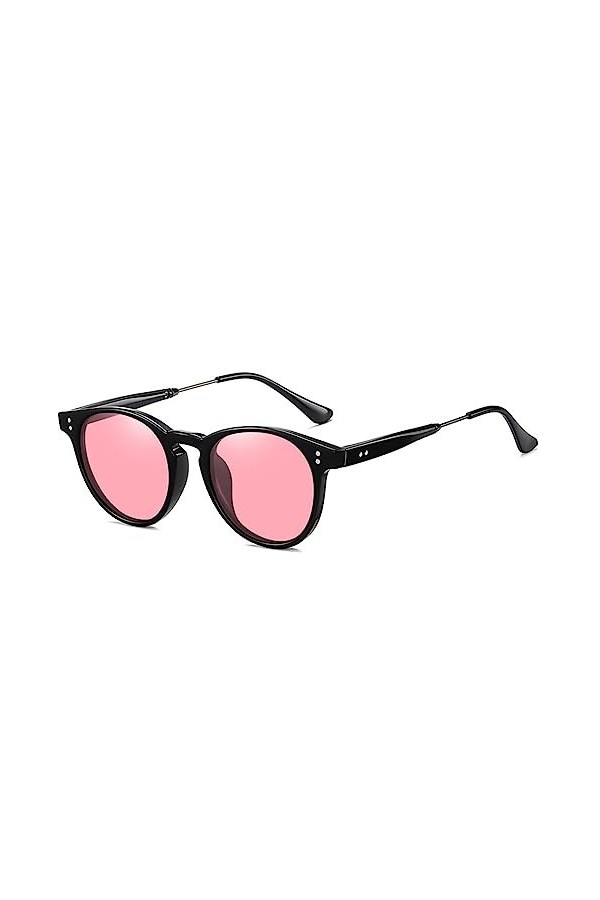 HCHES Lunettes de soleil polarisées rondes femmes lunettes de soleil pour hommes nuances vintage pour femmes, noir, rose, tai