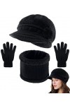CheChury Femme Ensemble Bonnet Echarpe de Doublure Épais Polaire Avec Gants Fleece Bérets dhiver femme 3 pièces Tube Echarpe