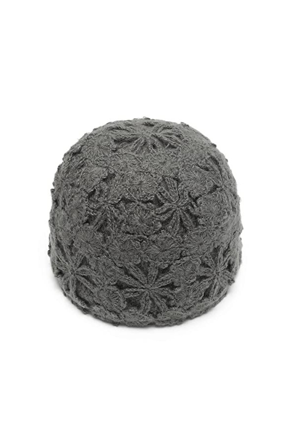 ZLYC Bonnet dhiver en tricot doux pour femme avec motifs de fleurs, Gris foncé à motif floral, Taille unique