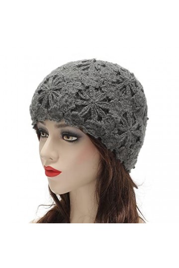 ZLYC Bonnet dhiver en tricot doux pour femme avec motifs de fleurs, Gris foncé à motif floral, Taille unique