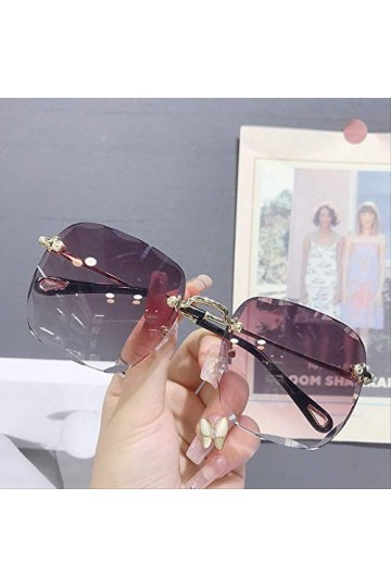 NUIOsdz Lunettes De Soleil Femme Lunettes De Soleil sans Bordure Lunettes Grand Visage Rond Protection UV