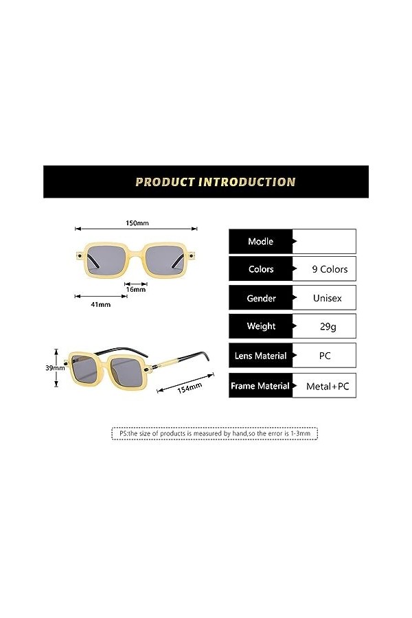 HCHES Lunettes de soleil carrées pour hommes Lunettes de soleil femmes Punk Lunettes rétro, A02, taille unique