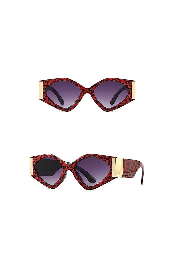 HPIRME Lunettes de soleil femmes œil de chat style dété lunettes de soleil polygones dames rétro voyage nuances UV400, rouge