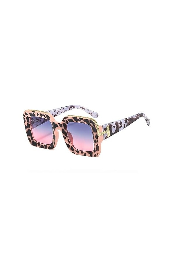 HPIRME Lunettes de soleil carrées femmes lunettes de soleil colorées surdimensionnées femme dégradé lunettes UV400, rose gris