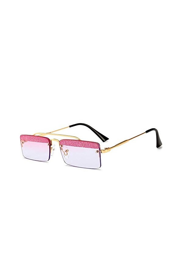 Hommes Rétro Petites Lunettes De Soleil Rectangle Couleurs De Bonbons Paillettes Lunettes De Soleil sans Monture pour Femmes 