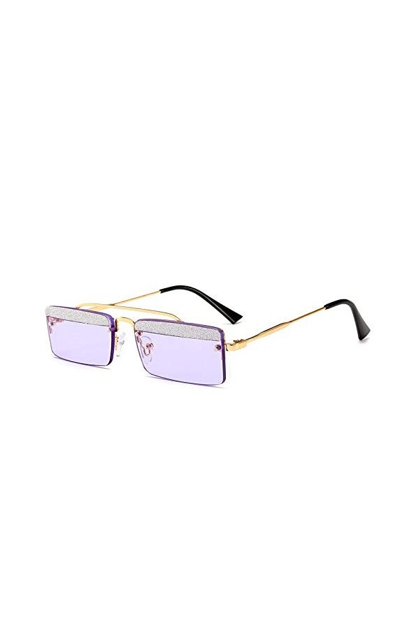 Hommes Rétro Petites Lunettes De Soleil Rectangle Couleurs De Bonbons Paillettes Lunettes De Soleil sans Monture pour Femmes 